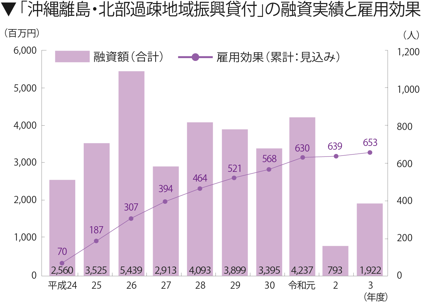 沖縄離島・北部過疎地地域振興貸付の融資実績と雇用効果